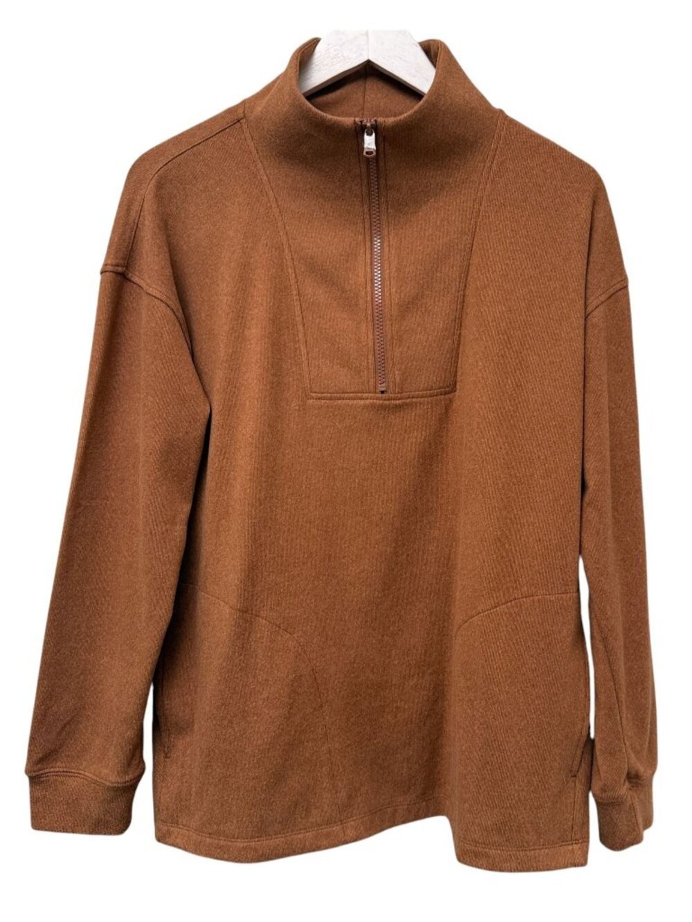 Isaac Mizrahi Live 1/2 Zip Sweatshirt Rust Brown Medium Pullover Womens Top NWOT
